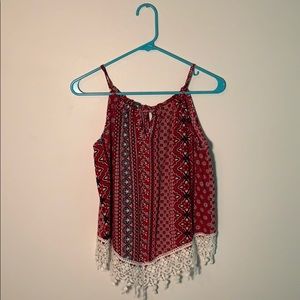 Super Cute Red Tank Top with Lace!